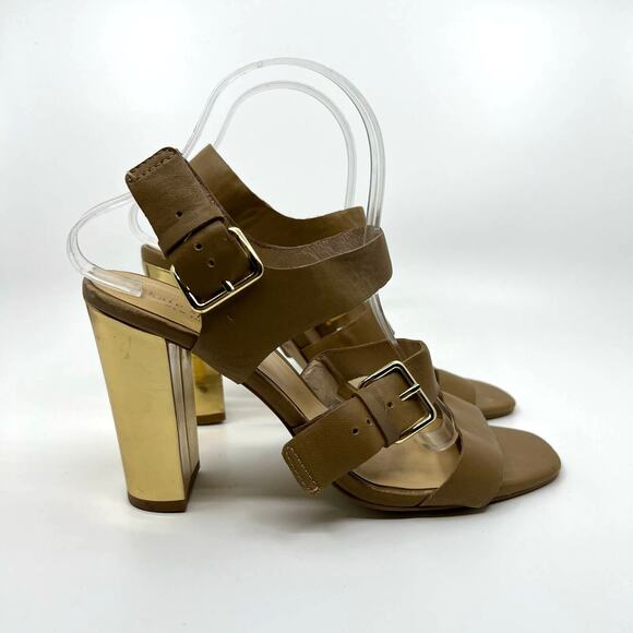 Kate Spade Brown Leather Gold Heels Sandal 10 US - Picture 3 of 8